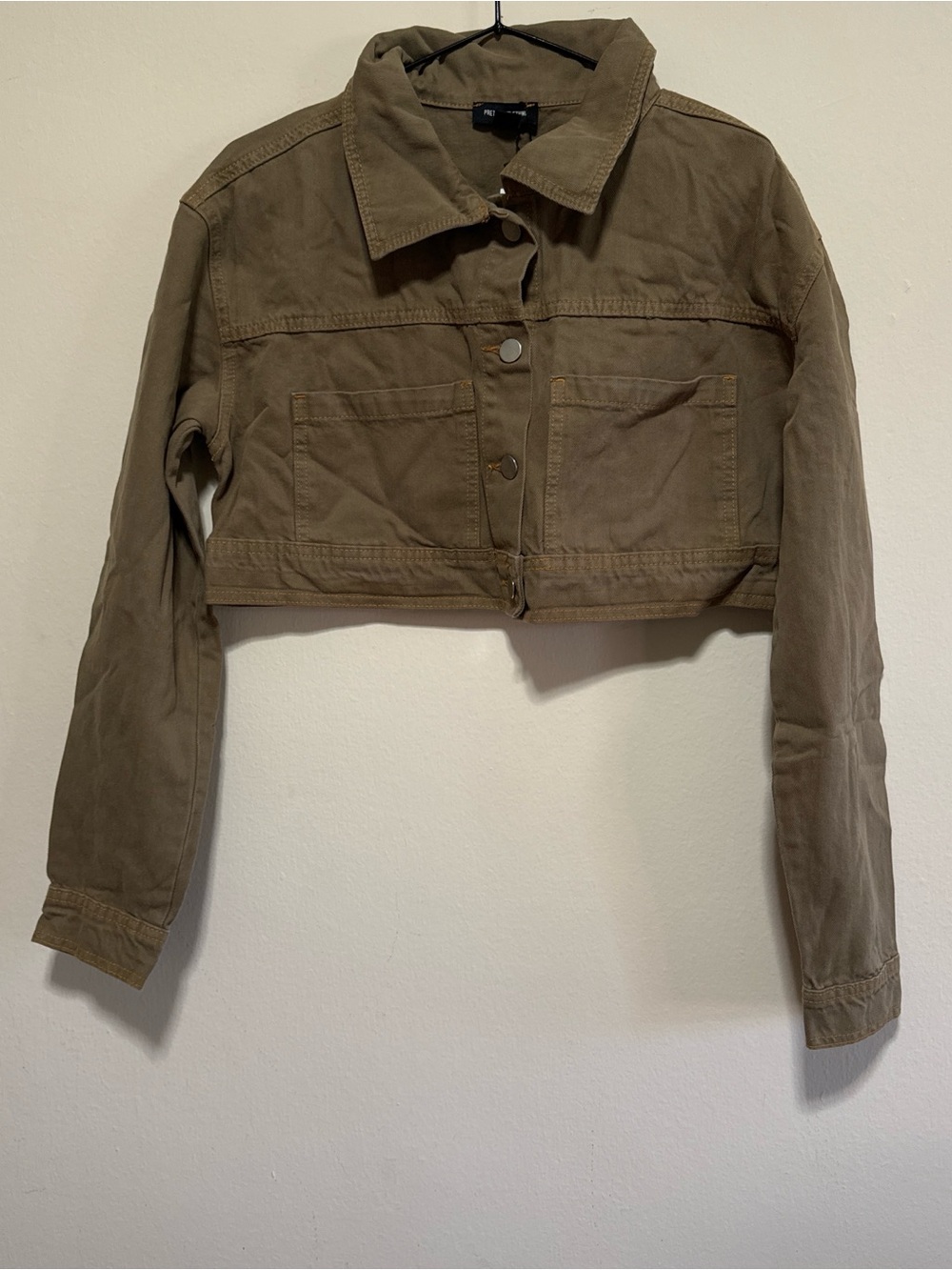 PrettyLittleThing Cropped Jacket in Olive Size 4